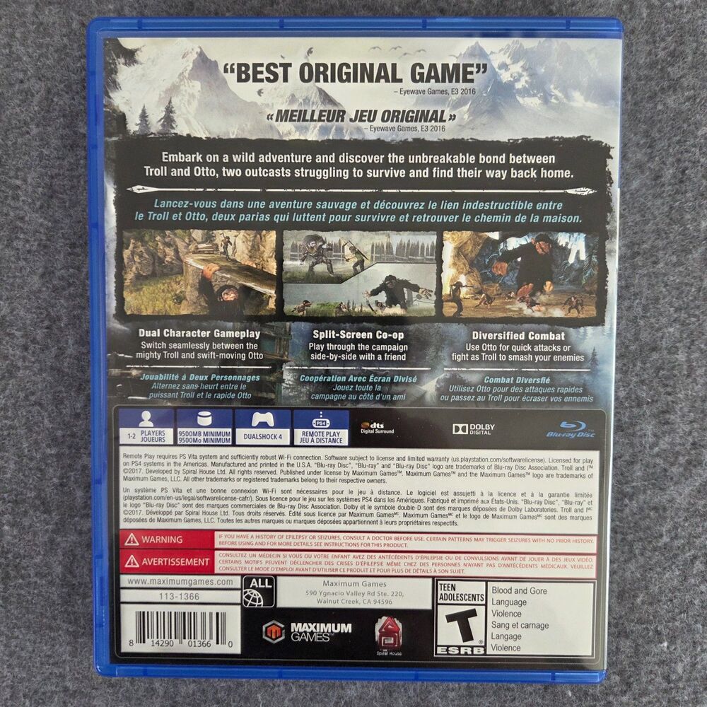 Troll and I PS4 Game Complete CIB Action Adventure Maximum Games